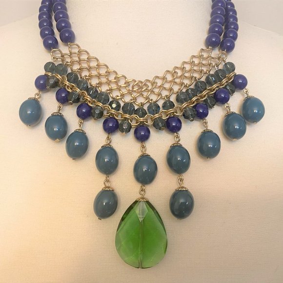 Vintage Blue & Green With Chain Necklace - Picture 3 of 7